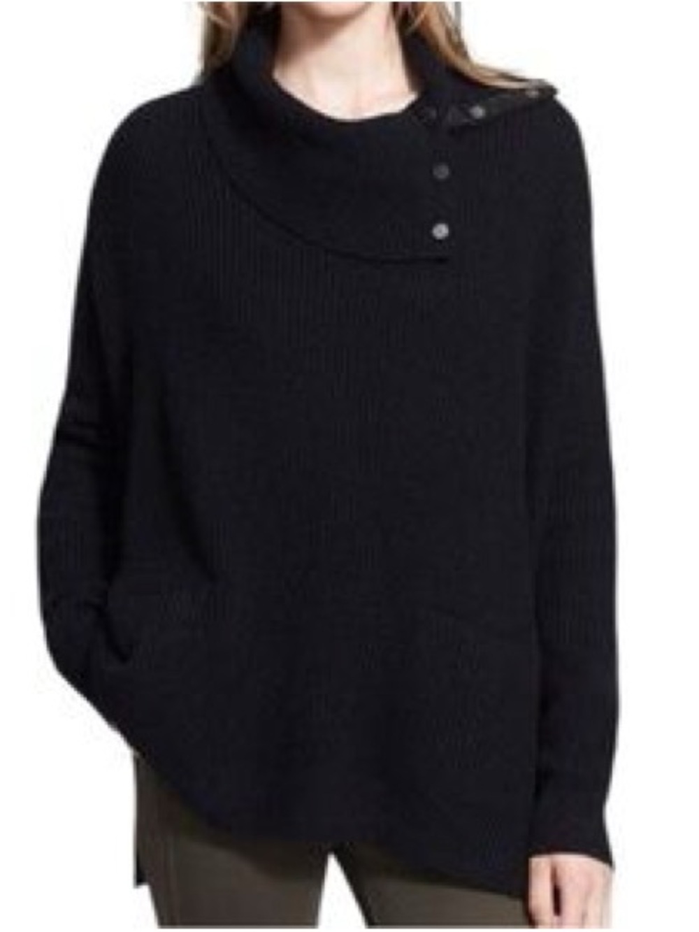 Vince Wool Blend Oversized Cowl Neck Snap Button Sweater Black Large